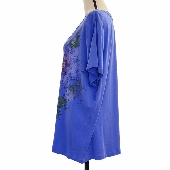 ST, John's Bay Blue Floral Graphic Print Short Sleeve V-Neck T-Shirt - Picture 4 of 10